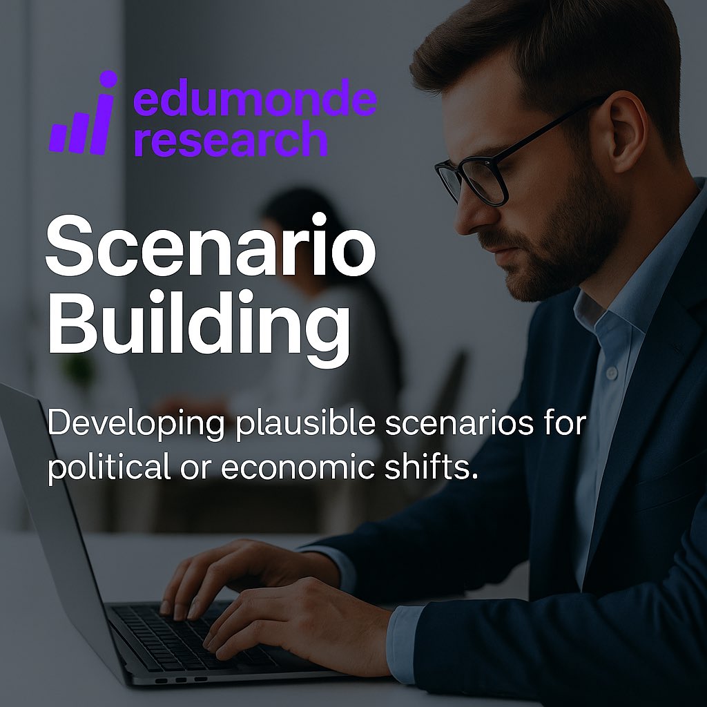 EdumResearch's tweet photo. What happens next?

At Edumonde Research, we craft plausible future scenarios to help leaders prepare for uncertainty — from political transitions to economic shocks.

Don’t just react. Anticipate.
#ScenarioPlanning #EdumondeResearch #Foresight #RiskAnalysis #StrategicThinking https://t.co/G32KLFGZ1M