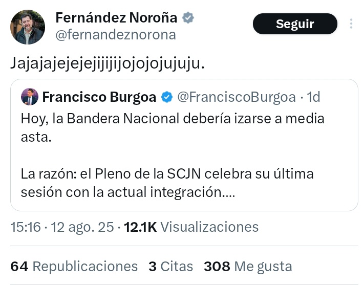 Así quedan las expresiones de alguien que nunca en su vida dictó una sentencia, que nunca se dio a la tarea de hacer un diagnóstico serio sobre la labor del Poder Judicial. Lamentable el papel de <a href="/fernandeznorona/">Fernández Noroña</a>