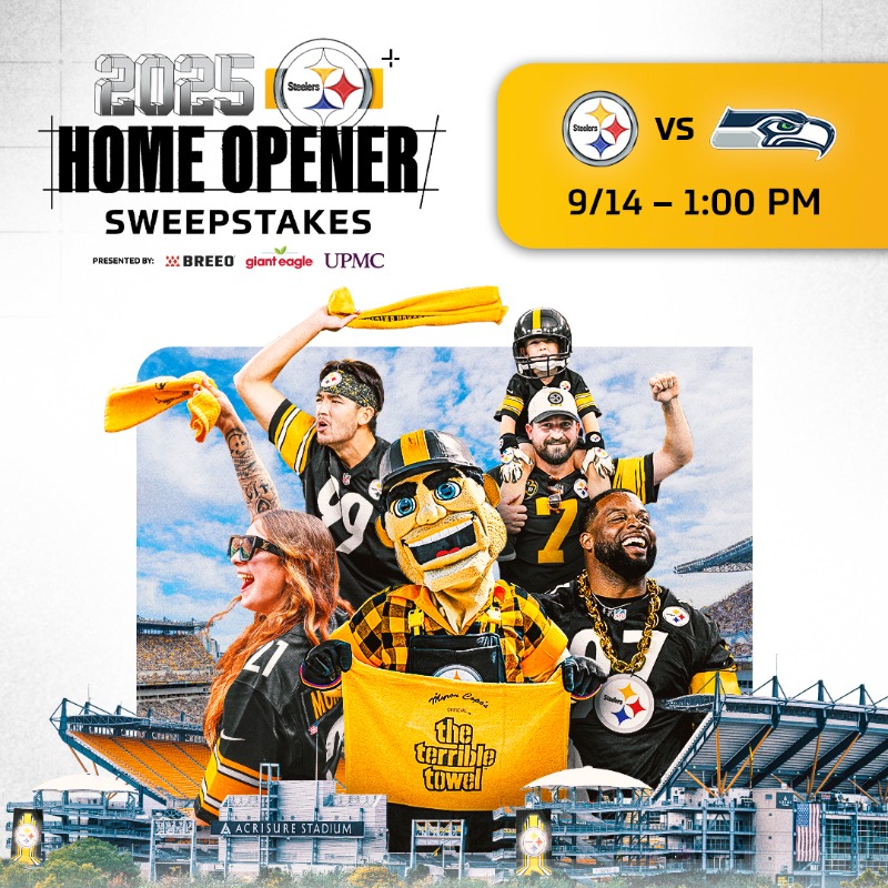 steelers's tweet photo. Win a trip to our home opener vs. the Seahawks!

🎟️  2 game tickets
✈️  Roundtrip airfare
🏨  Hotel accommodations
🎡  Plus, spin to win bonus prizes
