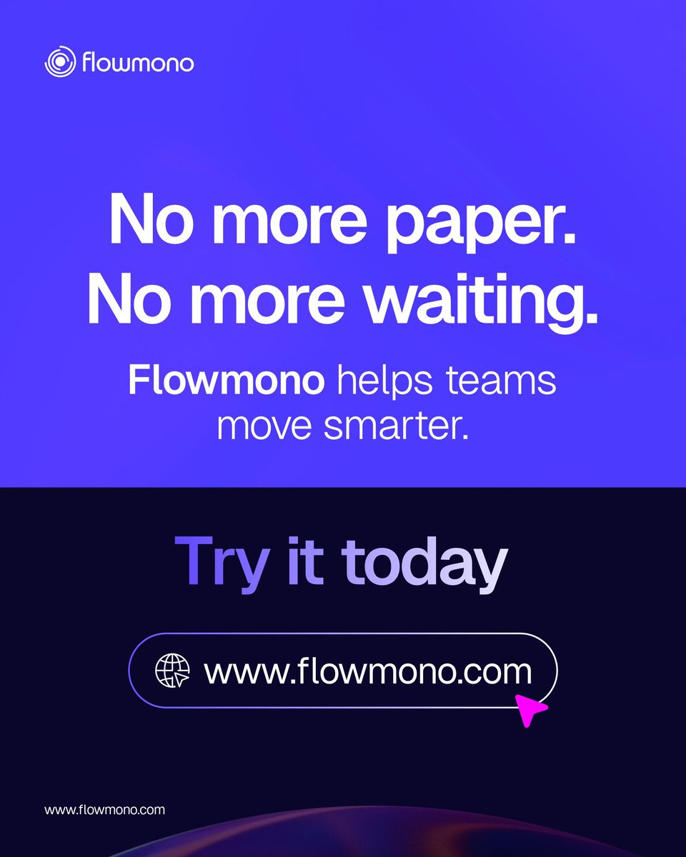 Flowmonoinc's tweet image. Flowmono transforms manual processes into smart, automated workflows so you save time, and get results faster. No waiting. 

Start automating with Flowmono at flowmono.com and unlock your team’s full potential.
 
#WorkflowAutomation #ProductivityTools #Flowmono