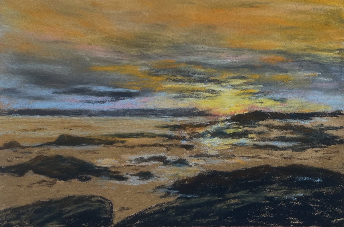 Pastel sketch of the sunrise over Hopeman east beach.