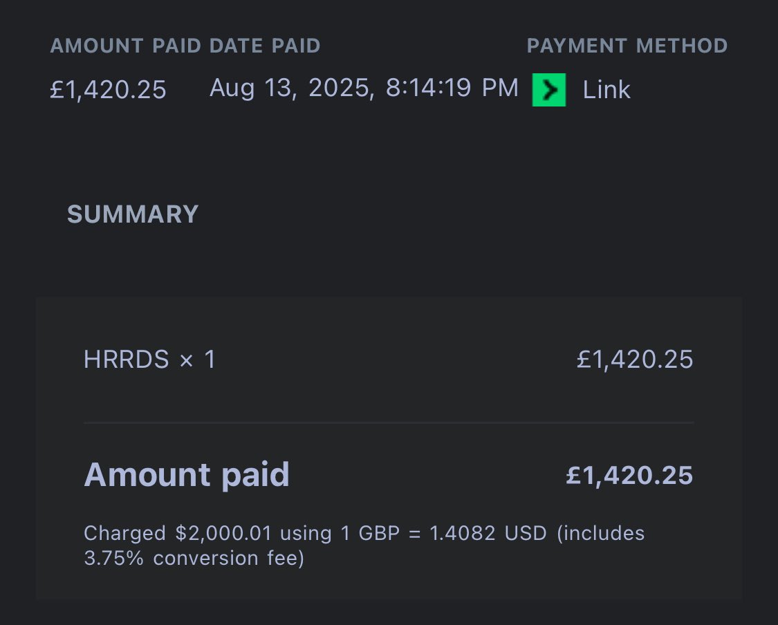 🧵I’ll be posting the receipts of where your generous donations have gone in this thread, starting with:

$2,000 sent today to <a href="/hrrds_s/">HRRDS_Sudan</a> — they receive donations in £ so that’s the figure you see reflected in the receipt ($ amount in fine print).

#KeepEyesOnSudan