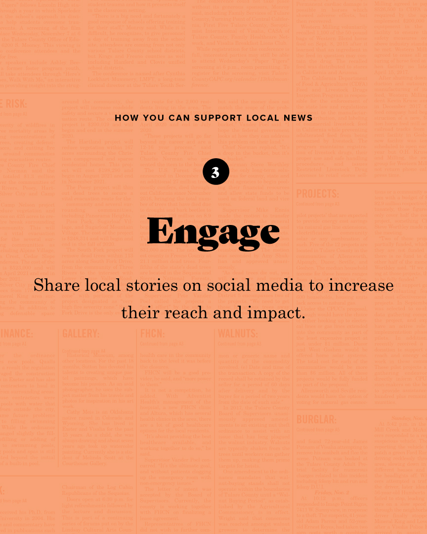 Local news thrives when we all pitch in. Subscribe to stay informed, promote your business to boost visibility, and share stories to spread the word—together, we keep our community connected.

#thesungazette #localnews #tularecountynews #tularecounty #community #connection