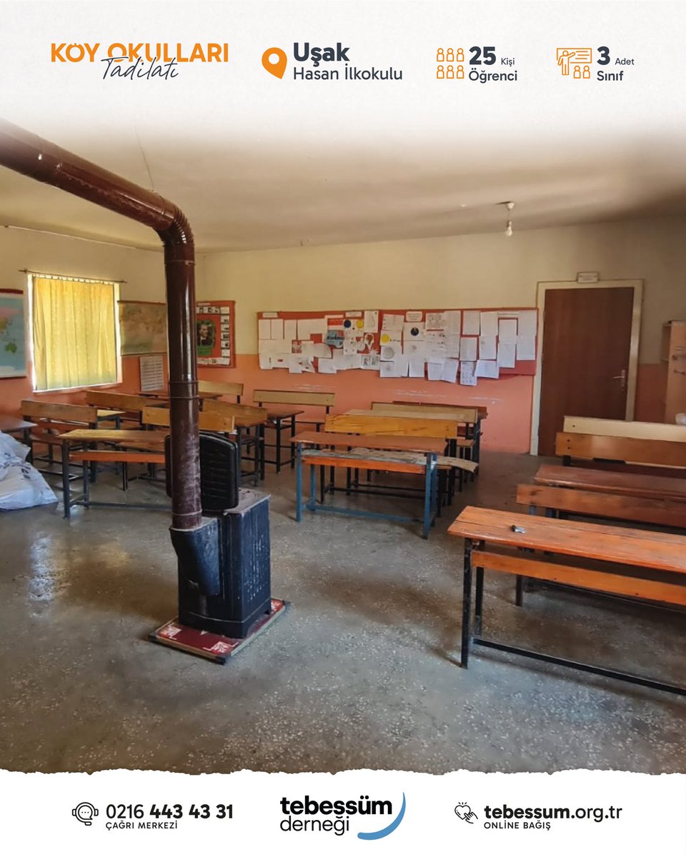 TebessumDernegi's tweet photo. Köy okulları tadilat projemiz kapsamında Uşak’taki Hasan İlkokulu’nun tadilatına başlıyoruz. Badana boya, aydınlatma ve çevre düzenlemesi yapılacak olan okulumuza dilediğiniz tutarda bağış yaparak katkıda bulunabilirsiniz.

Detaylı bilgi ve bağış için; 
☎️ 0216 443 43 31
🌐 https://t.co/Huvxii4UT7

Hesap Adı: Tebessüm Derneği
IBAN: TR23 0021 0000 0002 2693 6000 01
Açıklama: Köy Okulu