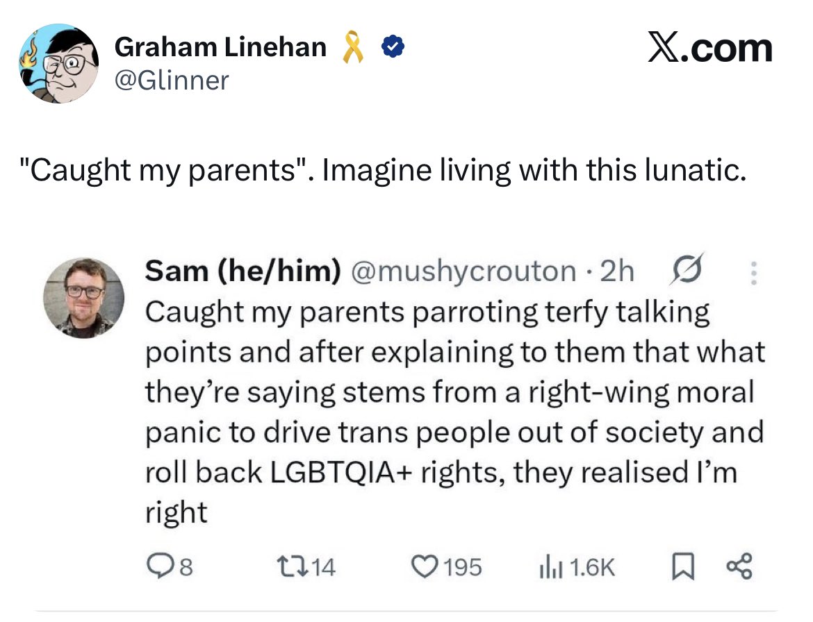 Glinner is mad at me because I have a family and he has nobody