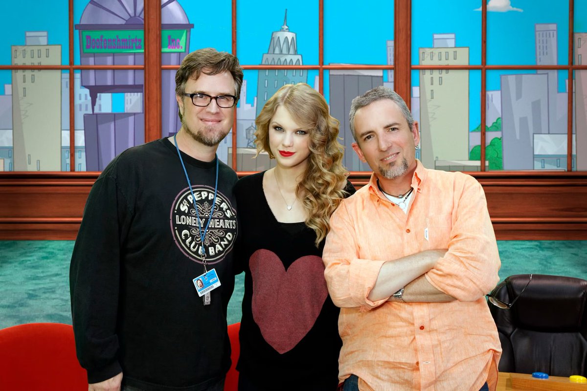 The life of two showrunners: Dan Povenmire, Swampy Marsh, and friend on the set of “Take Two with Phineas and Ferb” in 2011.

Photo credit: Rick Rowell/Disney