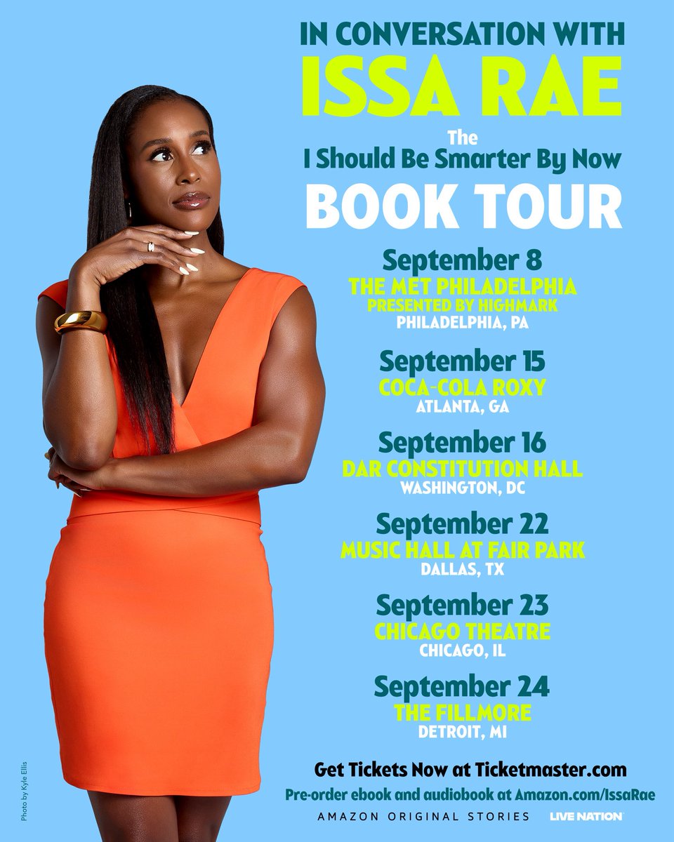 📚 Mark your calendars! #IssaRae is going on tour next month to discuss her new book, "I Should Be Smarter By Now," which will be available on Amazon on August 26th. Tickets for the tour go on sale this Friday at 10 am! 

ticketmaster.com/issa-rae-ticke…