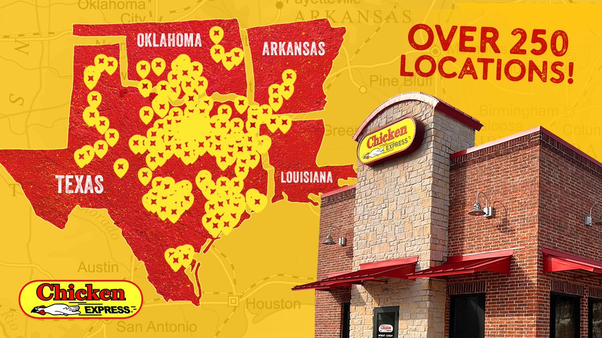 Chicken Express (@chicken_express) on Twitter photo With over 250 Chicken Express locations across Texas, Oklahoma, Arkansas, and Louisiana, there's bound to be one near you! 🙌 Drop your favorite location in the comments! ♥️ 
#ChickenExpress #ChickenE #VisitUs With over 250 Chicken Express locations across Texas, Oklahoma, Arkansas, and Louisiana, there's bound to be one near you! 🙌 Drop your favorite location in the comments! ♥️ 
#ChickenExpress #ChickenE #VisitUs