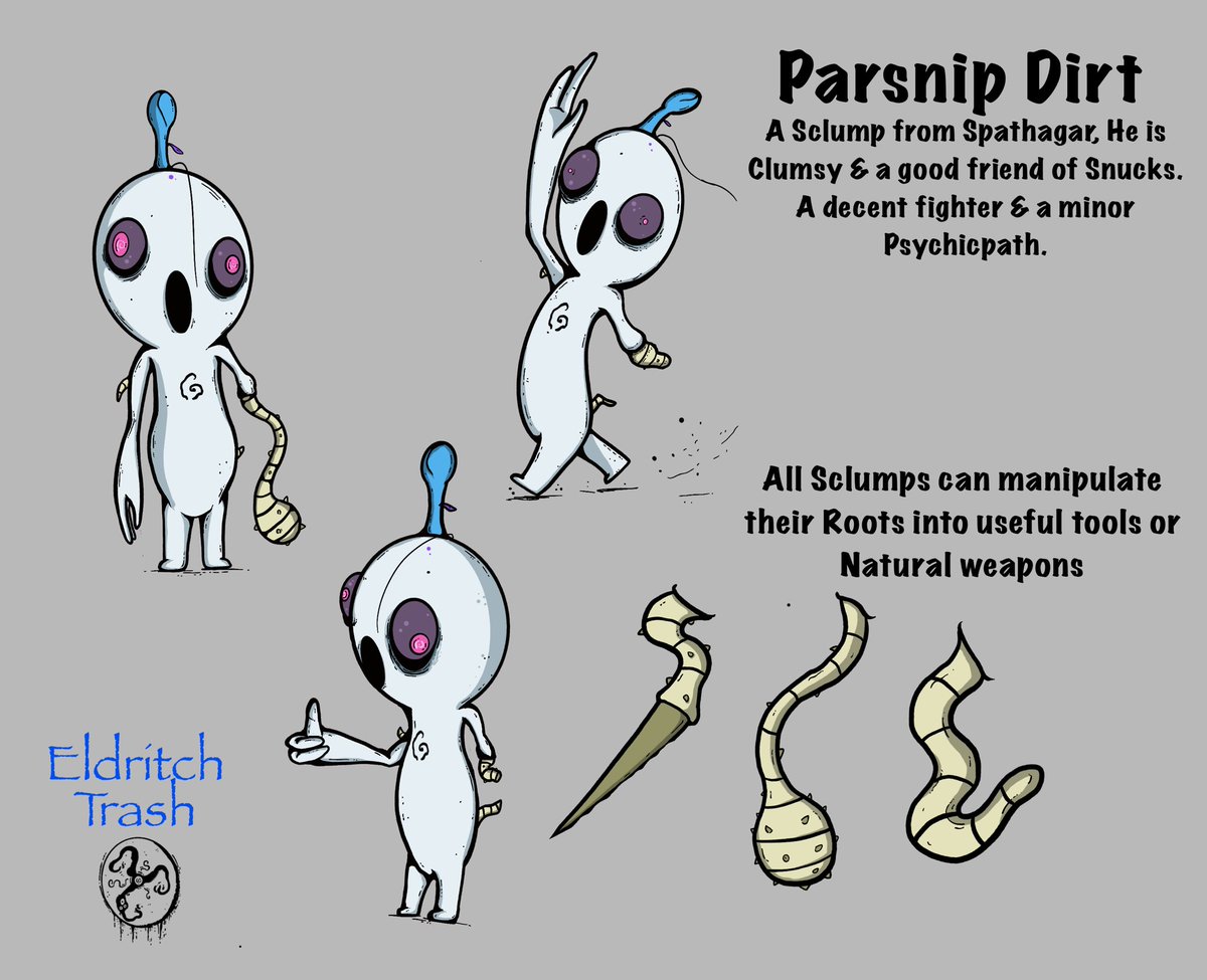 EldritchTrash13's tweet photo. Parsnip Dirt is a Sclump within the Wyrd Marrow, he is a character that will journey along Snucks. 

#Wyrdmarrow #Art #Digital #Eldritchtrash #comic #characterdesign #horror #surreal #weird https://t.co/E6cMBKmlmR