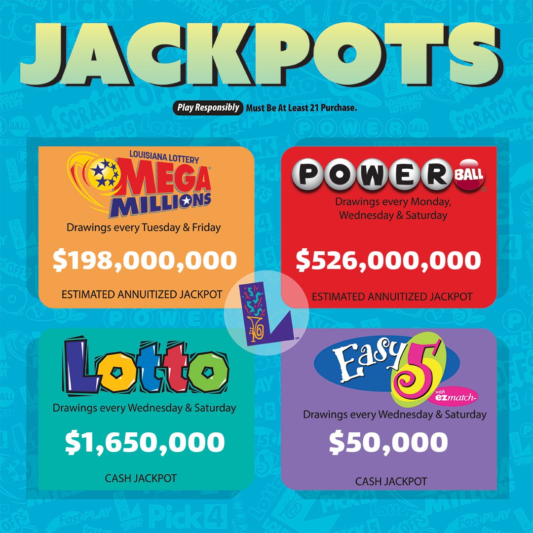 LALottery's tweet photo. Powerball, Lotto, and Easy 5 are all in play tonight! 

#MegaMillions is at $𝟭𝟵𝟴 𝗠𝗜𝗟𝗟𝗜𝗢𝗡
#Powerball is at $𝟱𝟮𝟲 𝗠𝗜𝗟𝗟𝗜𝗢𝗡
#Lotto is at $𝟭.𝟲𝟱 𝗠𝗜𝗟𝗟𝗜𝗢𝗡
#Easy5 is at $𝟱𝟬 𝗧𝗛𝗢𝗨𝗦𝗔𝗡𝗗

Get in it to win it  👉 https://t.co/vgfw44mzhd https://t.co/Jk2jXSQReR