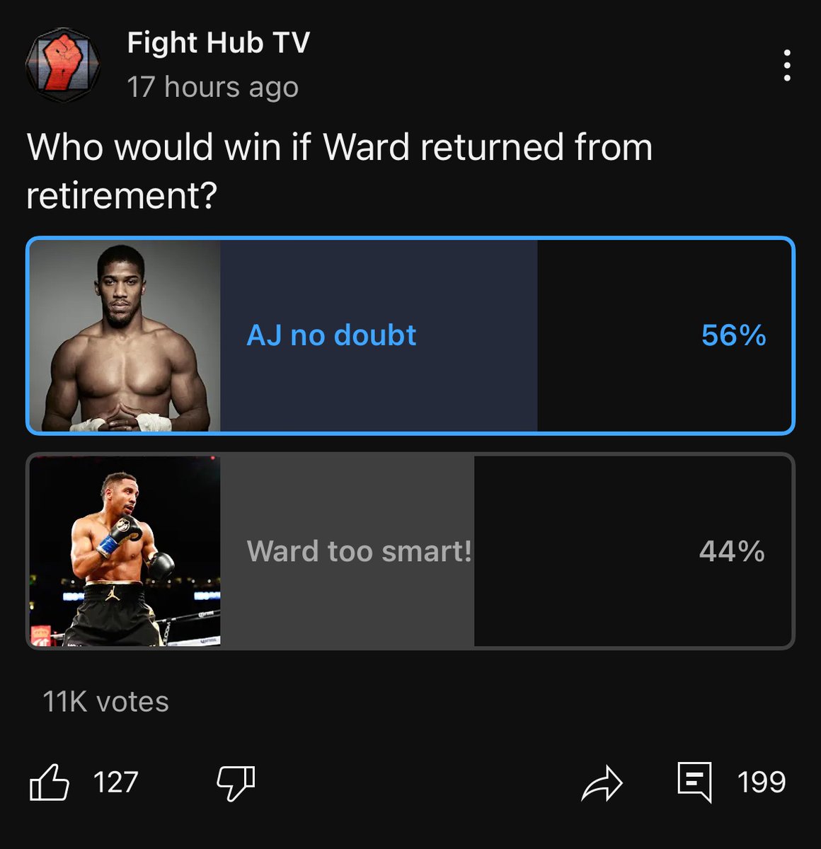 Big_Donch's tweet photo. People have lost their minds 😭

They really think Andre Ward, a 175 pounder who hasn’t fought in 8 years, would beat Anthony Joshua… https://t.co/GMEqK1Jhqn