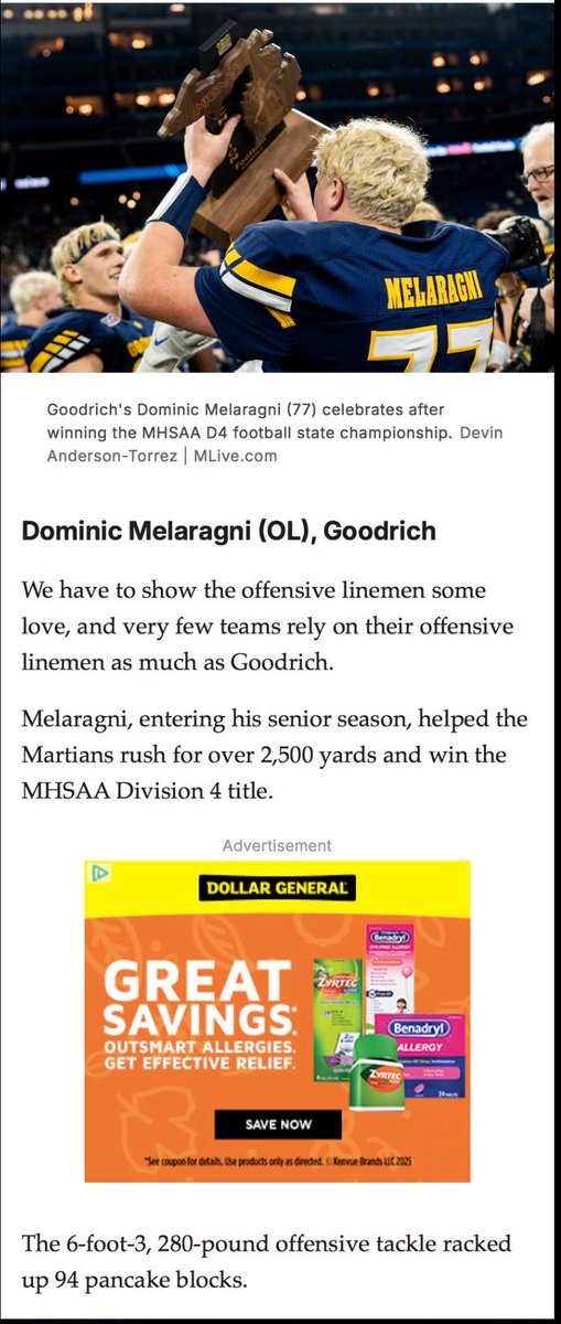 ⭐️ Dominic Melaragni 2026 ⭐️ (@dommelaragni77) on Twitter photo Thank you <a href="/MLiveSports/">MLive Sports</a> for the article! Big senior season coming !! 😈⏰ <a href="/MartianFB/">Goodrich Martian Football</a> #LessMeMoreWe Thank you <a href="/MLiveSports/">MLive Sports</a> for the article! Big senior season coming !! 😈⏰ <a href="/MartianFB/">Goodrich Martian Football</a> #LessMeMoreWe