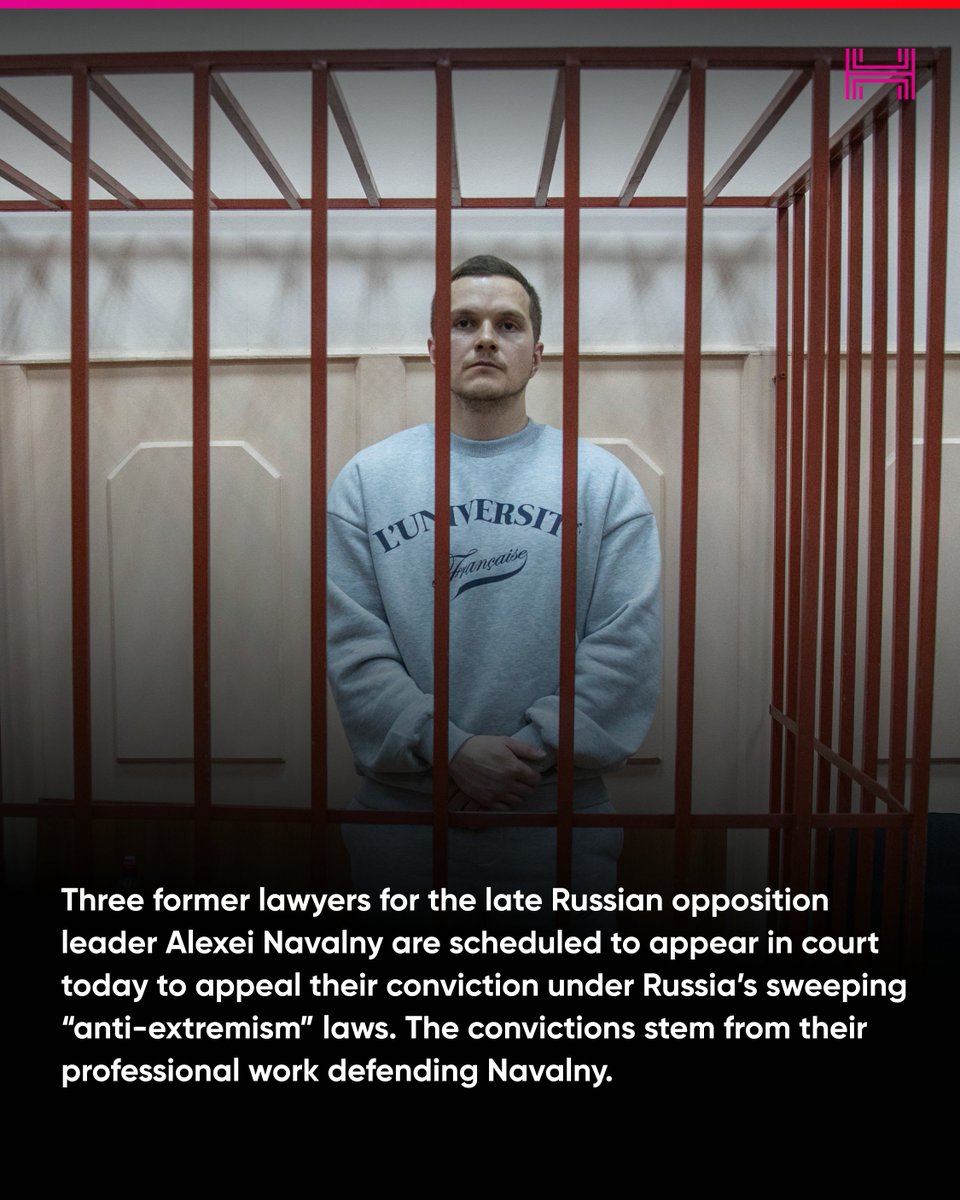 HRF's tweet photo. HRF calls for the immediate and unconditional release of Kobzev, Liptser, and Sergunin, and urges the international community to remain alert to this case as part of Russia’s broader crackdown on dissent and the legal profession. https://t.co/OEC6fHkGyu