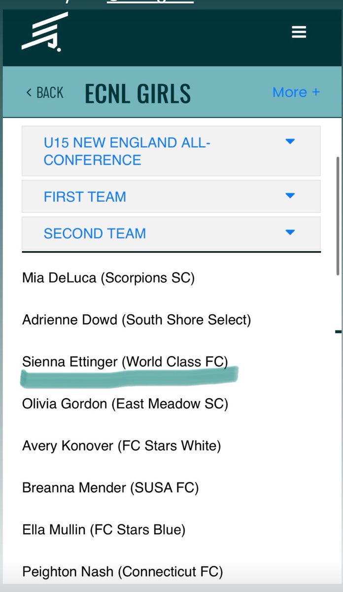sienaettinger8's tweet photo. So grateful to be on the #ECNL New England All Conference second team! 

@TopDrawerSoccer @TheSoccerWire @ImYouthSoccer @ImCollegeSoccer @PrepSoccer @WorldClassFC1 @ECNLgirls https://t.co/VtQ0KpI7Og