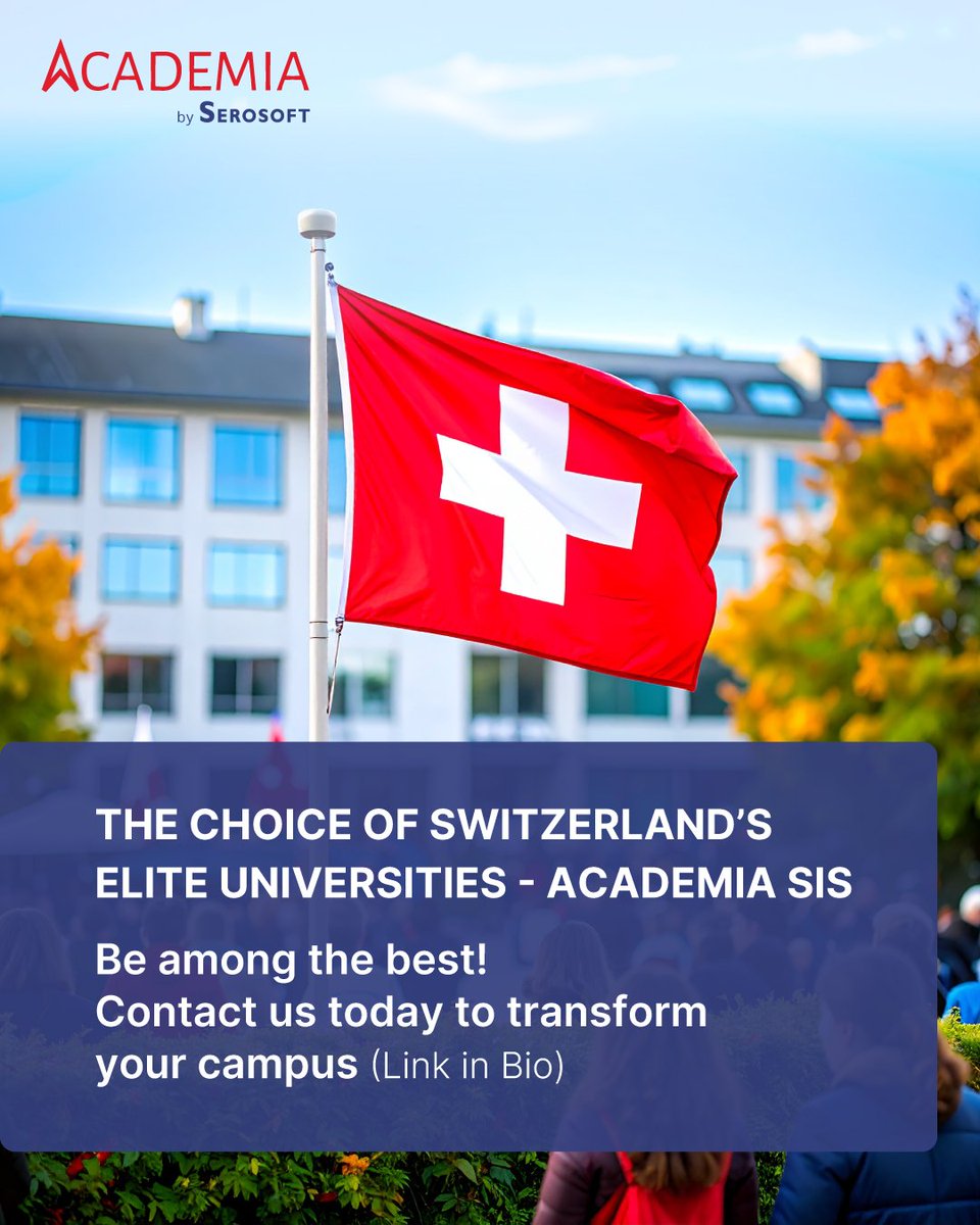 In a country where precision and excellence define education, top Swiss institutions are embracing smarter, more connected campuses.

Discover how Academia SIS is helping institutions set new global benchmarks

Academia by Serosoft, Inc.

lnkd.in/ePDFB-T

#AcademiaSIS