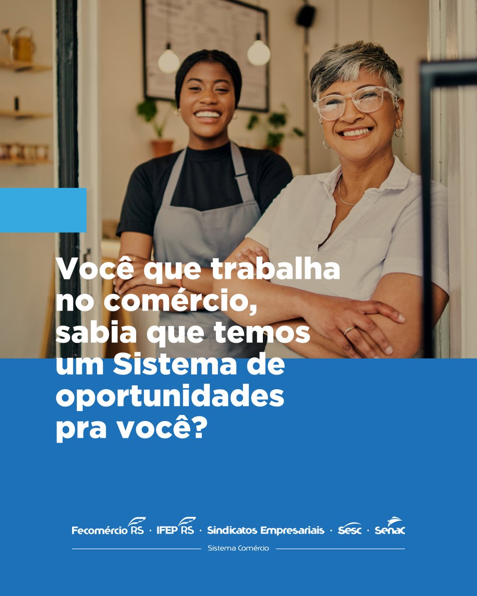 sesc_rs's tweet photo. Você faz parte do comércio, e a gente faz questão de fazer parte da sua história também.
O Sistema Fecomércio-RS/Sesc/Senac e IFEP é mais do que uma instituição: é apoio, formação, cuidado e reconhecimento. 🧡
Você que veste a camisa do comércio todos os dias: conte com a gente. https://t.co/6eWPr6XUWo