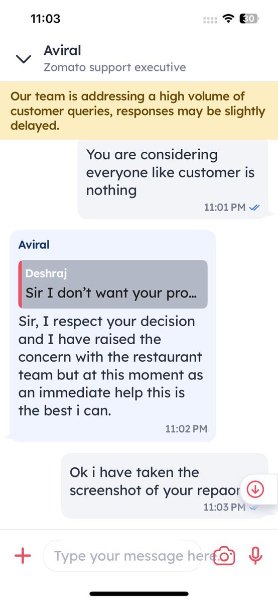 The response from your team is so bad, ruined my day, wasted my time and giving me a some of amount which is important then my time. <a href="/zomatocare/">Zomato Care</a> <a href="/zomato/">zomato</a> <a href="/deepigoyal/">Deepinder Goyal</a> <a href="/Swiggy/">Swiggy Food</a>