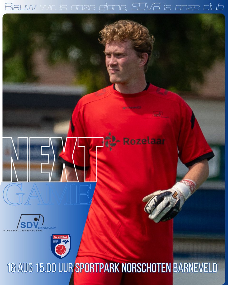 Next game!  
⚽️ @sdv_barneveld - <a href="/svvenray/">svvenray</a> 
🗓️ 16 augustus 2025 
🕒15.00 uur  
🎬 oefenwedstrijd
🏟️sportpark Norschoten  
📍Barneveld
💙🤍tot zaterdag