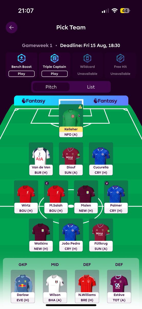 Team for now, will probably change before the deadline 😂 #FPL