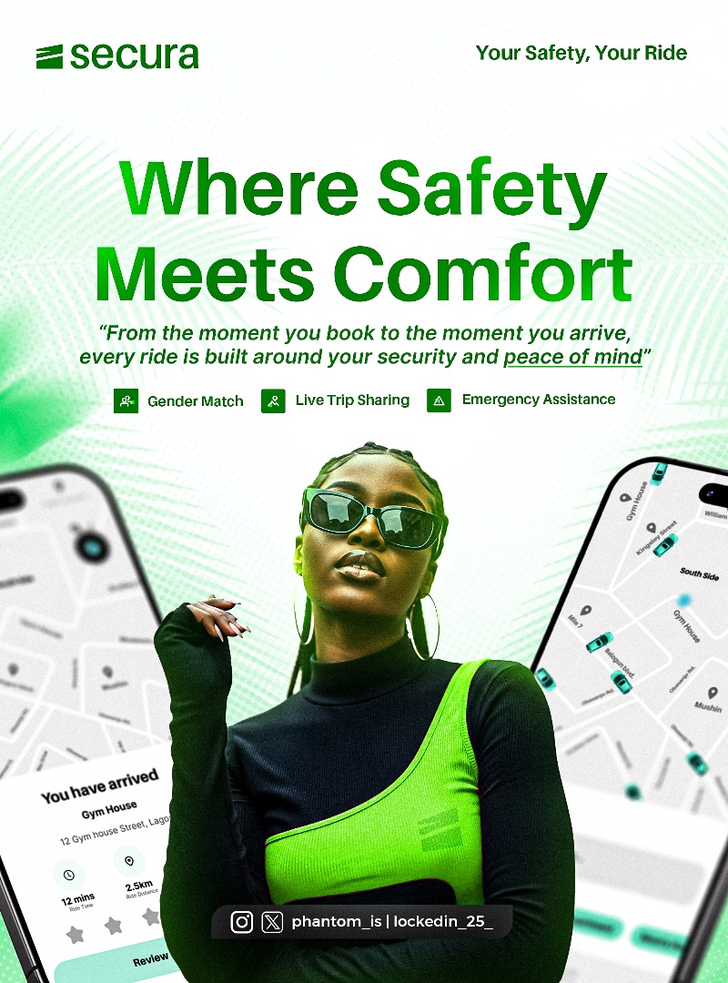 ChinazaBernice_'s tweet photo. Experience secure and comfortable rides with Secura.
Your safety, your ride.
Coming Soon
@phantom__is Γ @lockedin_25_
Task 2: Rival Bolt but make it female-safe and more local.
@buildwithdudu @odette_dekou
#Buildwithdudu #Odettecm #30daychallenge #TeamLockedIn #TeamPhantom https://t.co/yTaMSjmRup