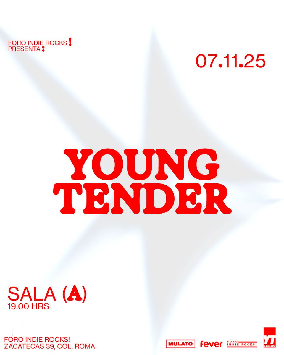 Si no vas a ser tuuuuu 🎶 quien me acompañe al regreso de <a href="/youngtenderlife/">YoungTender.life</a>  el próximo 7 de noviembre en el @ForoIndieRocks! entonces no quiero nadota ❤️‍🩹 🥲
Por cierto 🎸¿ya escucharon su nuevo sencillo Bluetooth?
Boletos en: feverup.com/m/394279