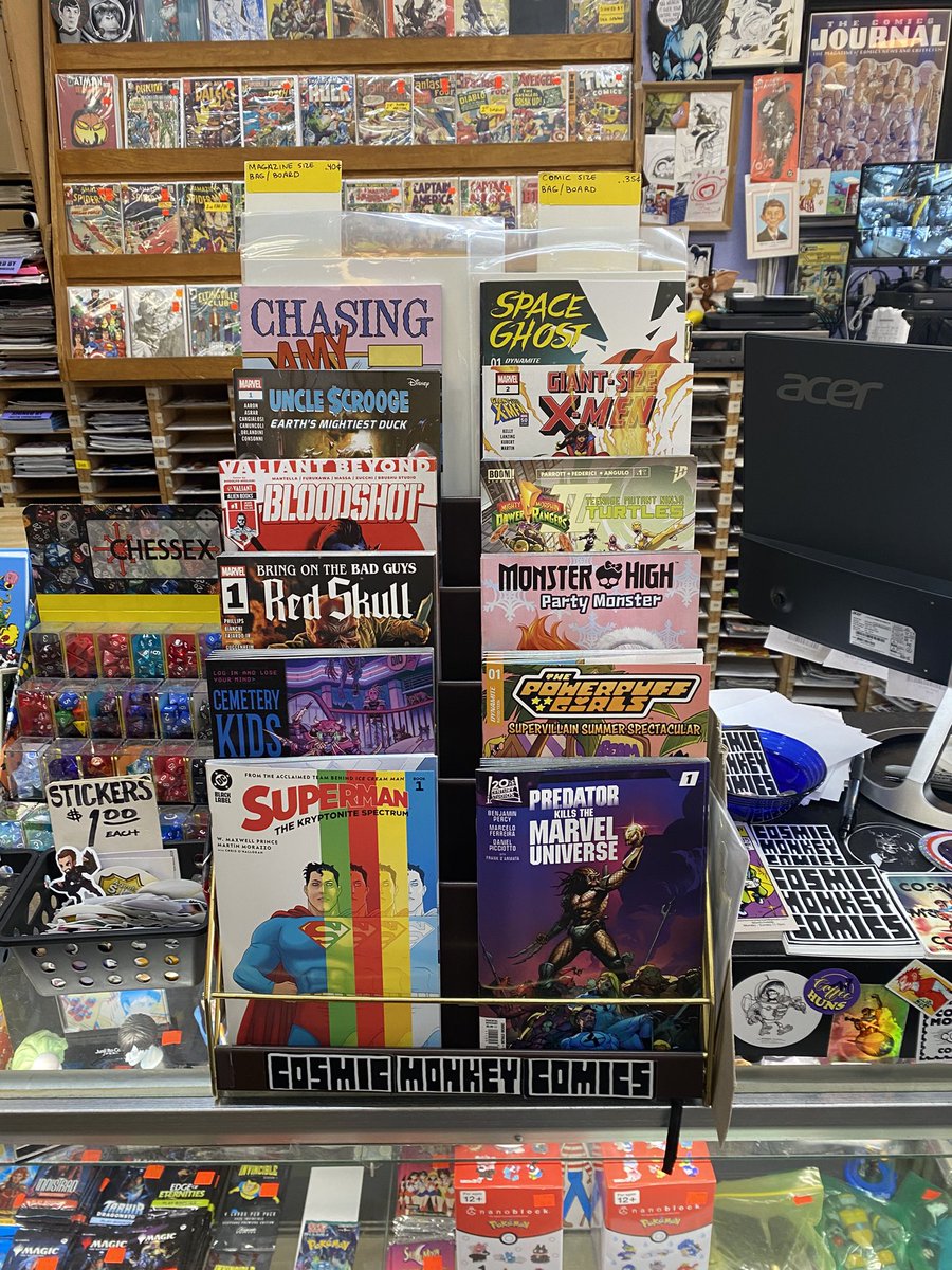 Here’s what we have featured this week! #supermanthekryptonitespectrum #predatorkillsthemarvelunivers #cementerykidsrunrabid  #powerpuffgirlssupervilliansummerspectacular #bringonthebadguysredskull #monsterhighpartymonster #valiantbeyondbloodshot # mmprtmnt3 #unclescrooge