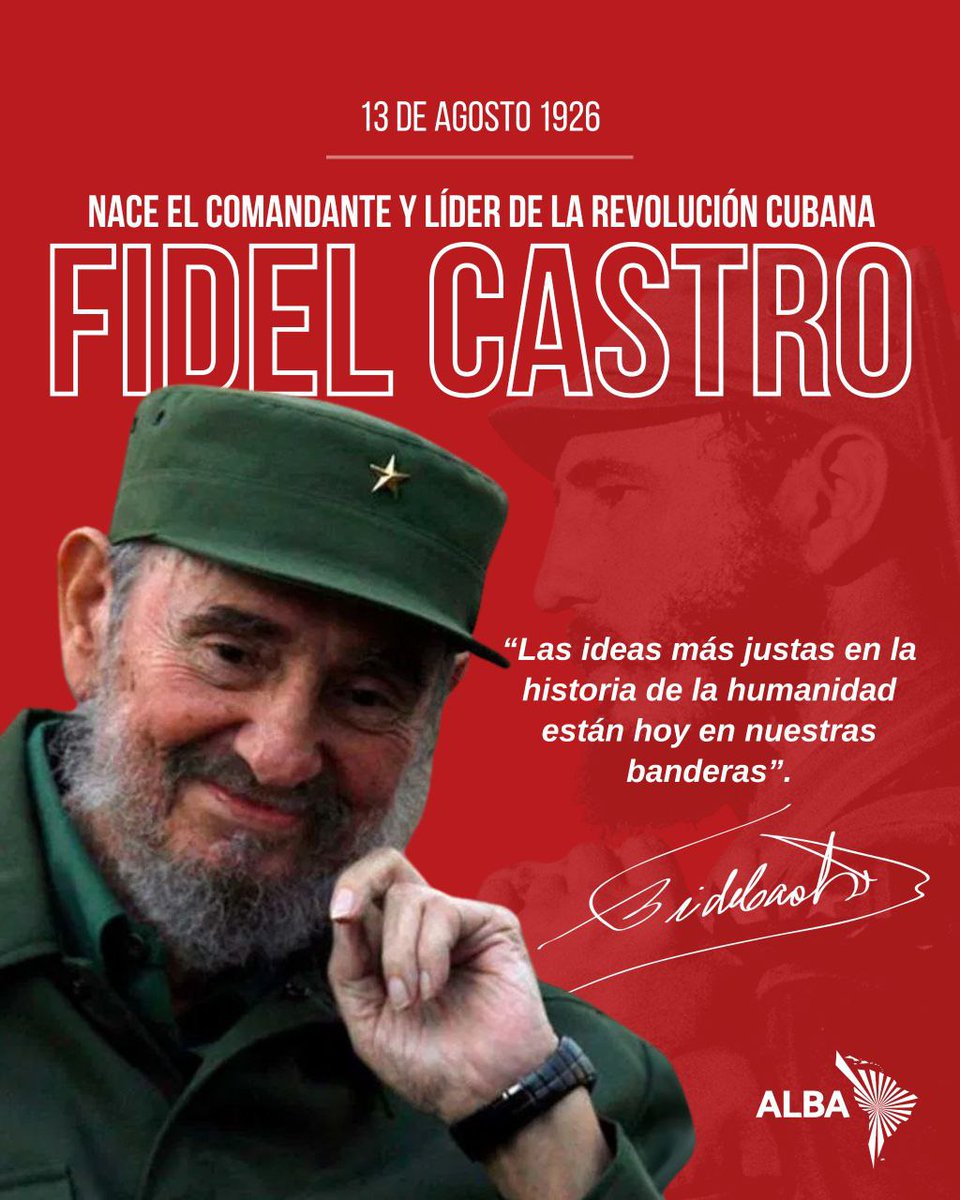 #Efeméride | Hoy conmemoramos los 99 años del natalicio del Líder de la Revolución Cubana, Comandante Fidel Castro.

¡VIVA FIDEL! 🇨🇺

#13ago