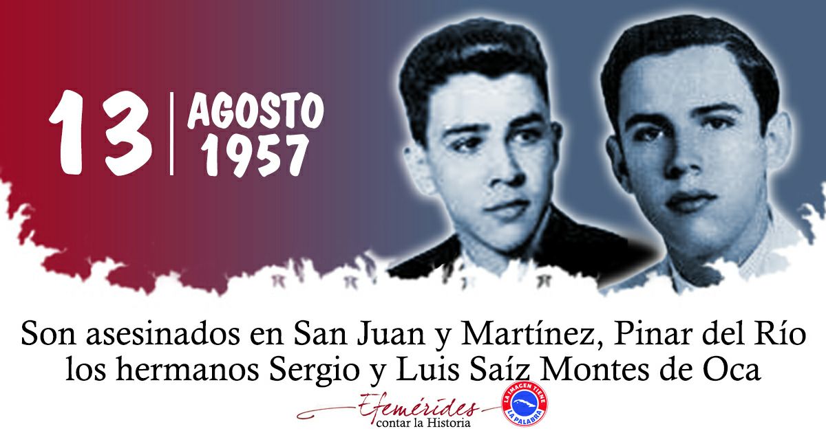 El 13 de agosto de 1957, los jóvenes revolucionarios Luis (18) y Sergio (17) Saíz Montes de Oca fueron asesinados por sicarios de la tiranía batistiana en San Juan y Martínez, Pinar del Río #EducaciónGranma
#CubaMined #Cuba #ProvinciaGranma