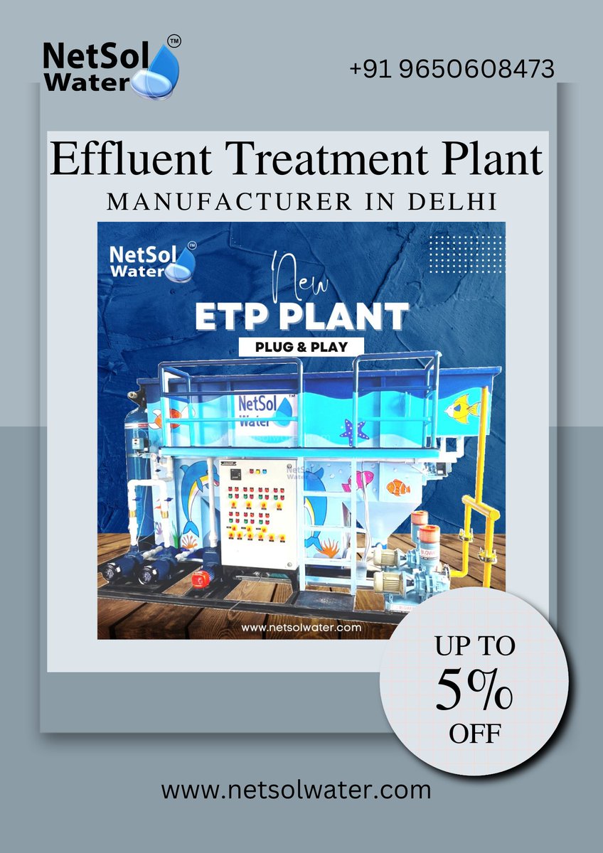Netsol Water, trusted Effluent Treatment Plant Manufacturer in Delhi, delivers best value solutions for industries seeking efficient wastewater management.
More information click here- netsolwater.com/etp-plant-manu…

#environment #manufacturer #industries #water #environmental #business
