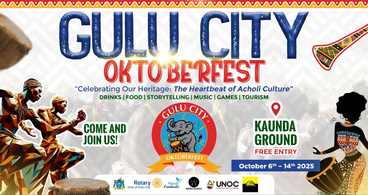 Join Us for the Gulu City Oktoberfest!

📍 Gulu City,  6th – 14th October

Get ready for 9 days of unforgettable fun, culture, music, food, tourism, and of course—great drinks!

Whether you're a local or just visiting, there's something for everyone at the Gulu City Oktoberfest.