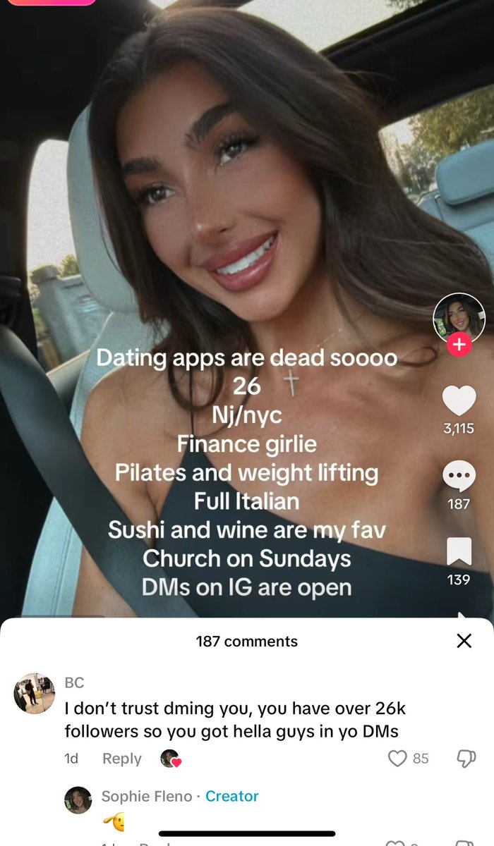 MurrayHillGuy1's tweet photo. What she really means:

-lives in NJ, not NYC 
-will read your DM, not reply
-is being flown out to the Hamptons by helicopter this weekend 
-“church on Sundays” is code for getting on her knees and sucking off her finance bro situationship who doesn’t like her https://t.co/SwplPtMQeu