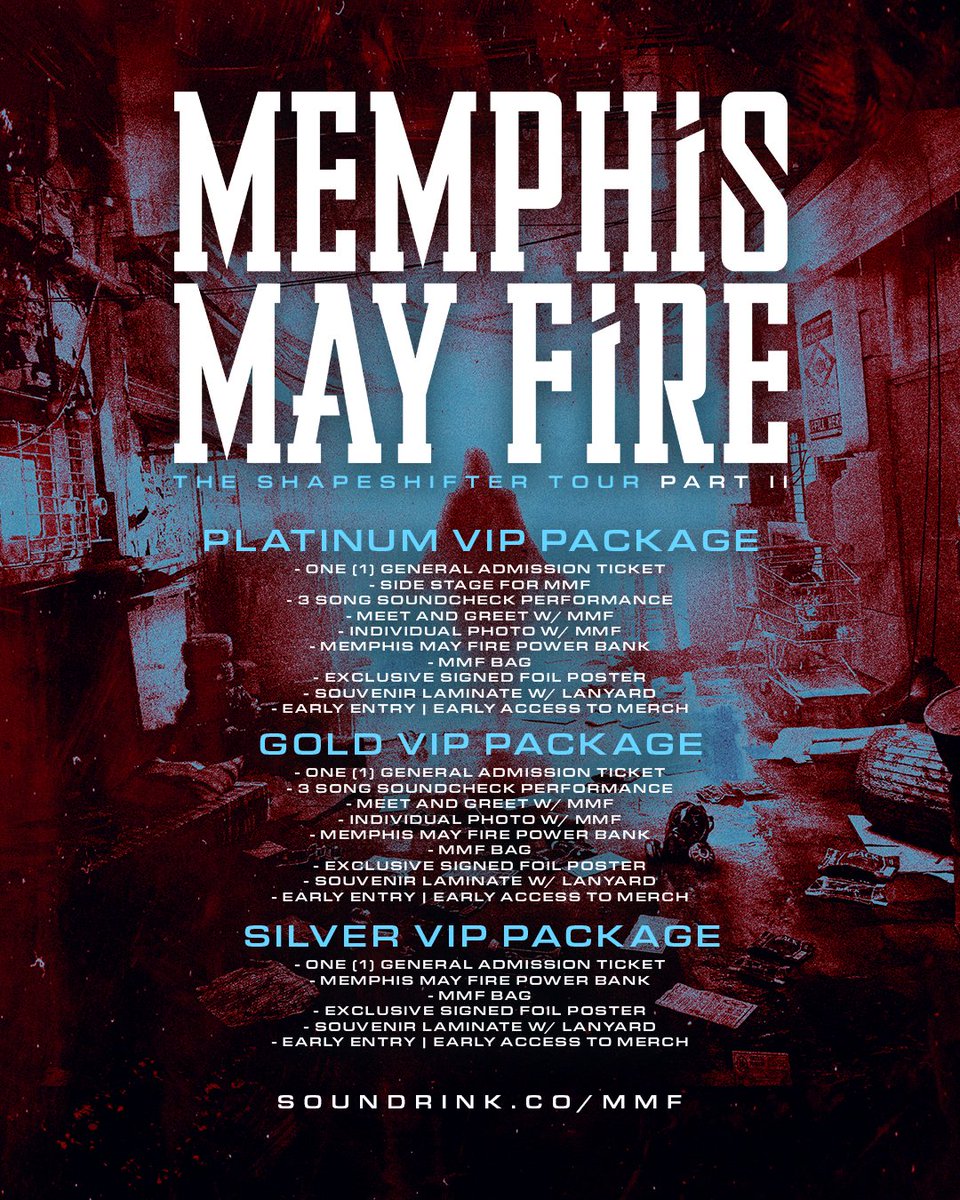 VIP is on sale now for THE SHAPESHIFTER TOUR PART II. Presale tickets on sale now with code: SHAPESHIFT. Can’t wait to see you out there. MemphisMayFire.com