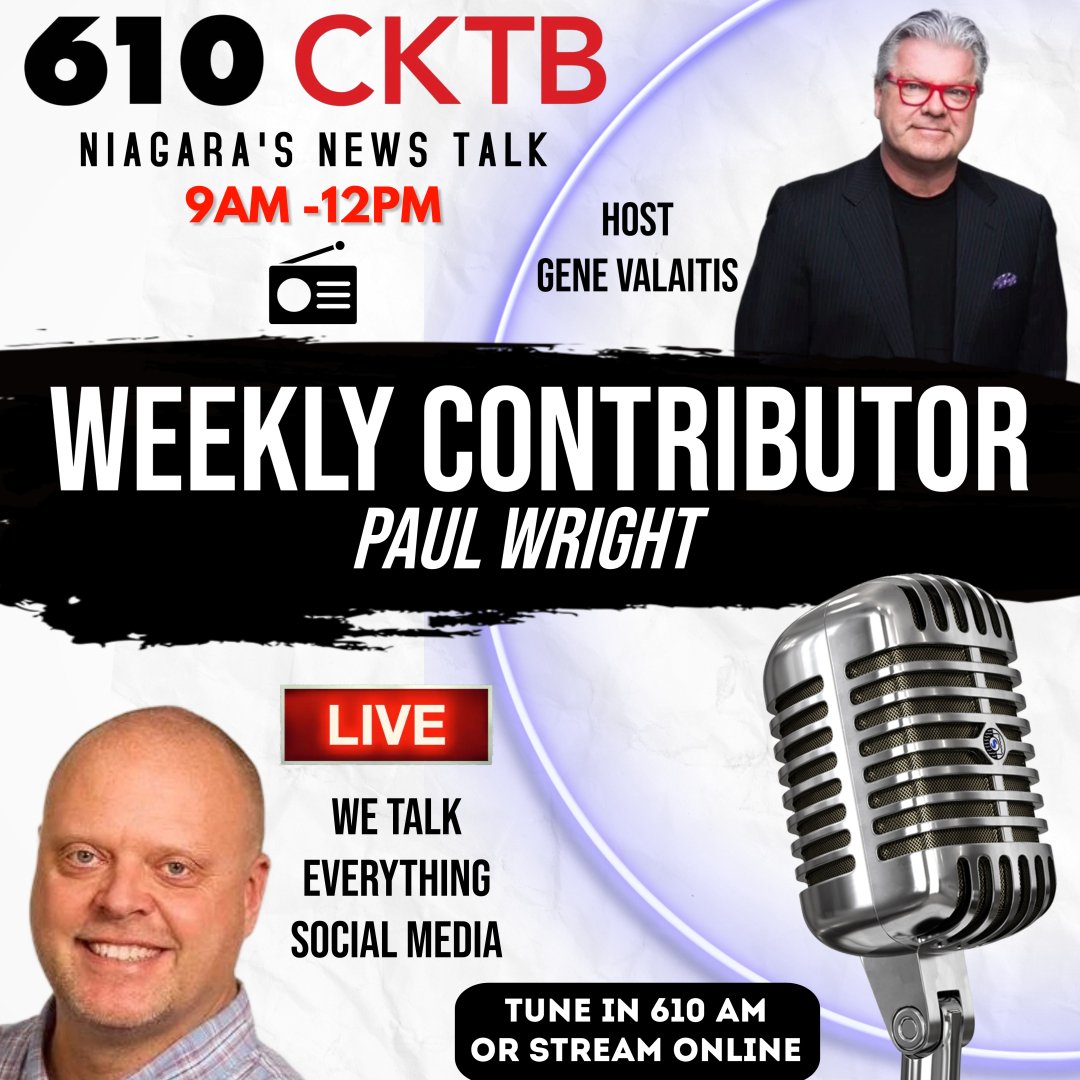Paul Wright (@linkthrusocial) on Twitter photo 📻🎙🎧 I will be speaking with Gene Valaitis this morning about all things #SocialMedia on Niagara's News Talk 610 CKTB shortly after 10am today. You can also stream online <a href="/linkthrusocial/">Paul Wright</a>
#NiagaraRegion #Niagara #StCatharines #HamONT #Hamilton #Grimsby #FortErie #PelhamON 📻🎙🎧 I will be speaking with Gene Valaitis this morning about all things #SocialMedia on Niagara's News Talk 610 CKTB shortly after 10am today. You can also stream online <a href="/linkthrusocial/">Paul Wright</a>
#NiagaraRegion #Niagara #StCatharines #HamONT #Hamilton #Grimsby #FortErie #PelhamON