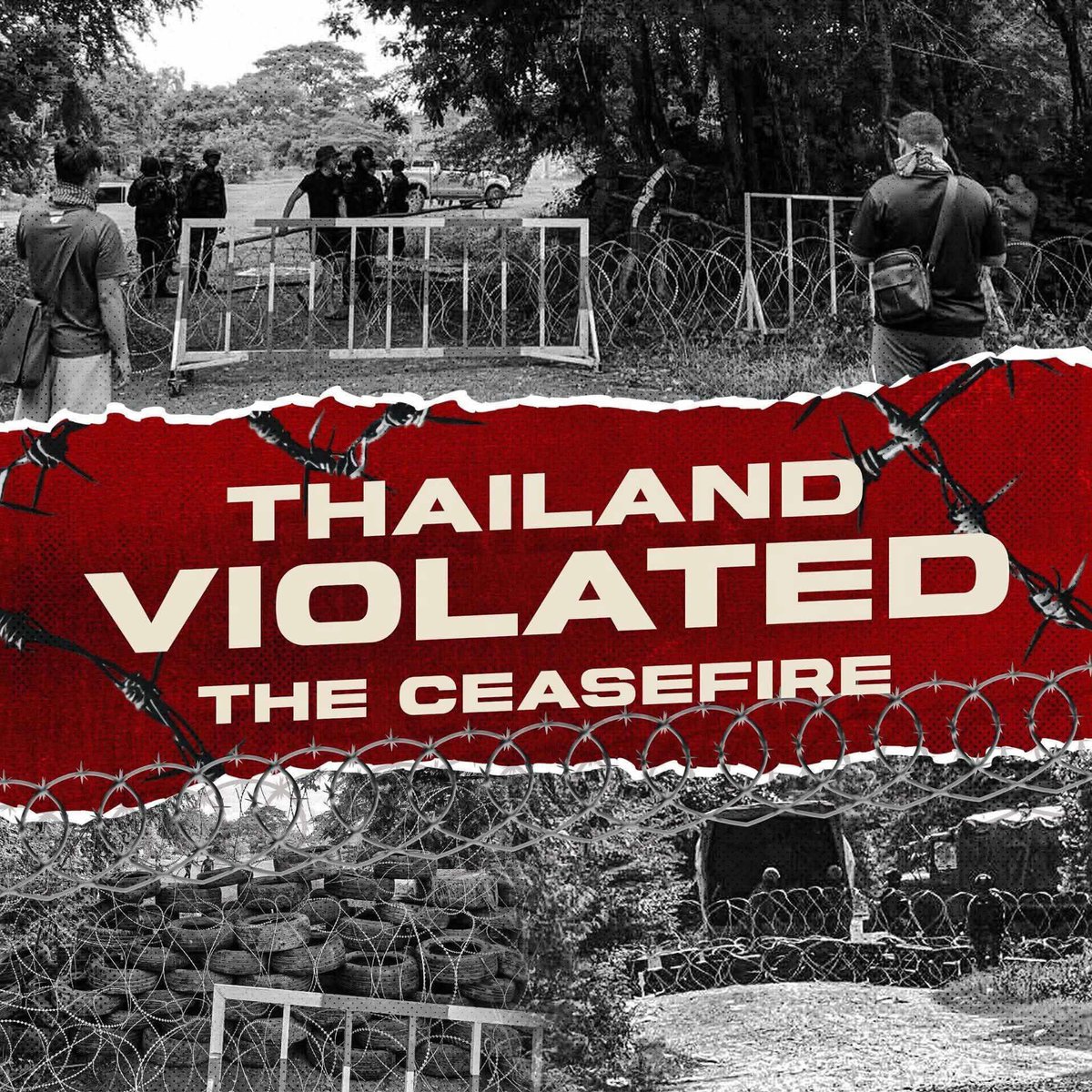 abbylong2803's tweet photo. Thailand violated the ceasefire, captured Cambodian soldiers, attacked Cambodian civilians, and destroyed their homes. They planted landmines for their own soldiers to step on as an excuse to start another war and blame Cambodia.

Implement The Ceasefire Agreement 
#ThailandViolatesCeasefire 
#ThailandAgainstGBC

@BBCWorld @realDonaldTrump @abcnews @cnnbrk @VoiceofAmerica7
