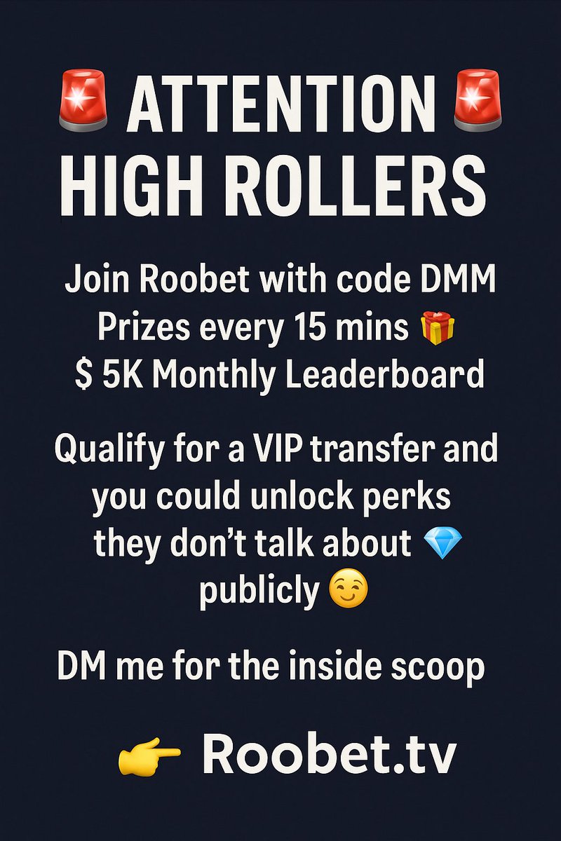 diegus2222's tweet image. 🚨 ATTENTION HIGH ROLLERS 🚨

Join Roobet with code DMM – Prizes every 15 mins 🎁 &amp;amp; $5K Monthly Leaderboard 🏆
Qualify for a VIP transfer and you could unlock perks they don’t talk about publicly 😏💎

📩 DM me for the inside scoop
👉 Roobet.tv

#Roobet #CodeDMM