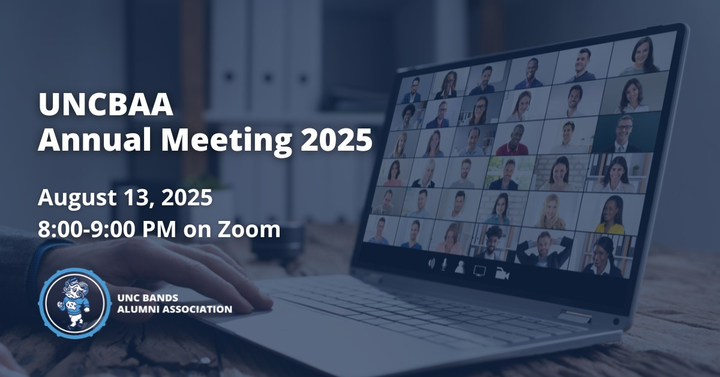 🔔 REMINDER 🔔

Our annual membership meeting will take place tonight (August 13) at 8:00 PM EDT via Zoom. Join us to connect with fellow alumni and hear updates about <a href="/UNC_Bands/">UNC Bands</a> from Director of University Bands Jeff Fuchs. 

📧 Check your email or DM us for zoom details