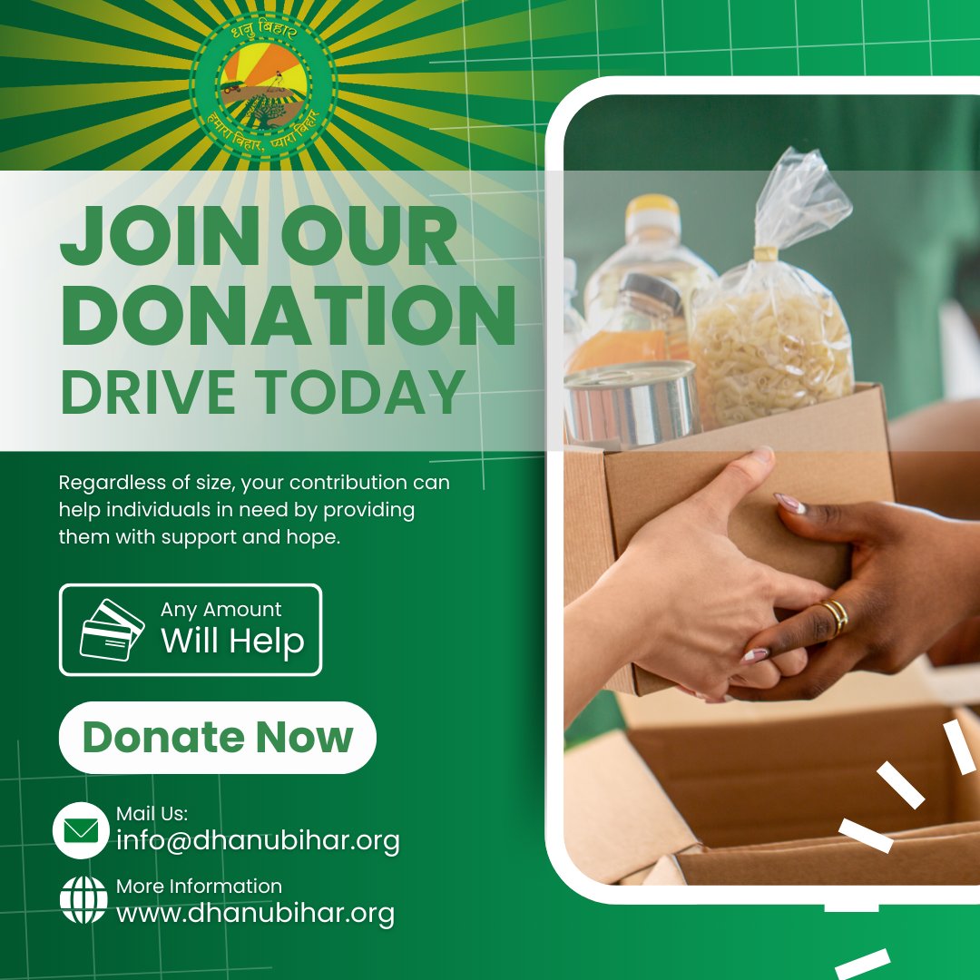 🤝 Join Our Donation Drive Today

📧 Mail Us: info@dhanubihar.org
🌐 More Information: dhanubihar.org

#DhanuBiharTrust #DonationDrive #ShareHope #BeTheChange #KindnessMatters