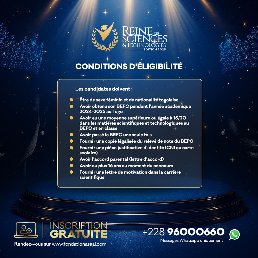 Venez mettre votre talent à l’honneur et écrire une nouvelle page de l’histoire.

📌 Inscrivez-vous GRATUITEMENT dès maintenant via le lien ci-dessous ⬇️⬇️
fondationasaal.com/inscription-re…

✅ Retrouvez toutes les conditions d’éligibilité dans l’infographie ci-dessous.

<a href="/AbiraBonfoh/">Abira  BONFOH</a>

2/2