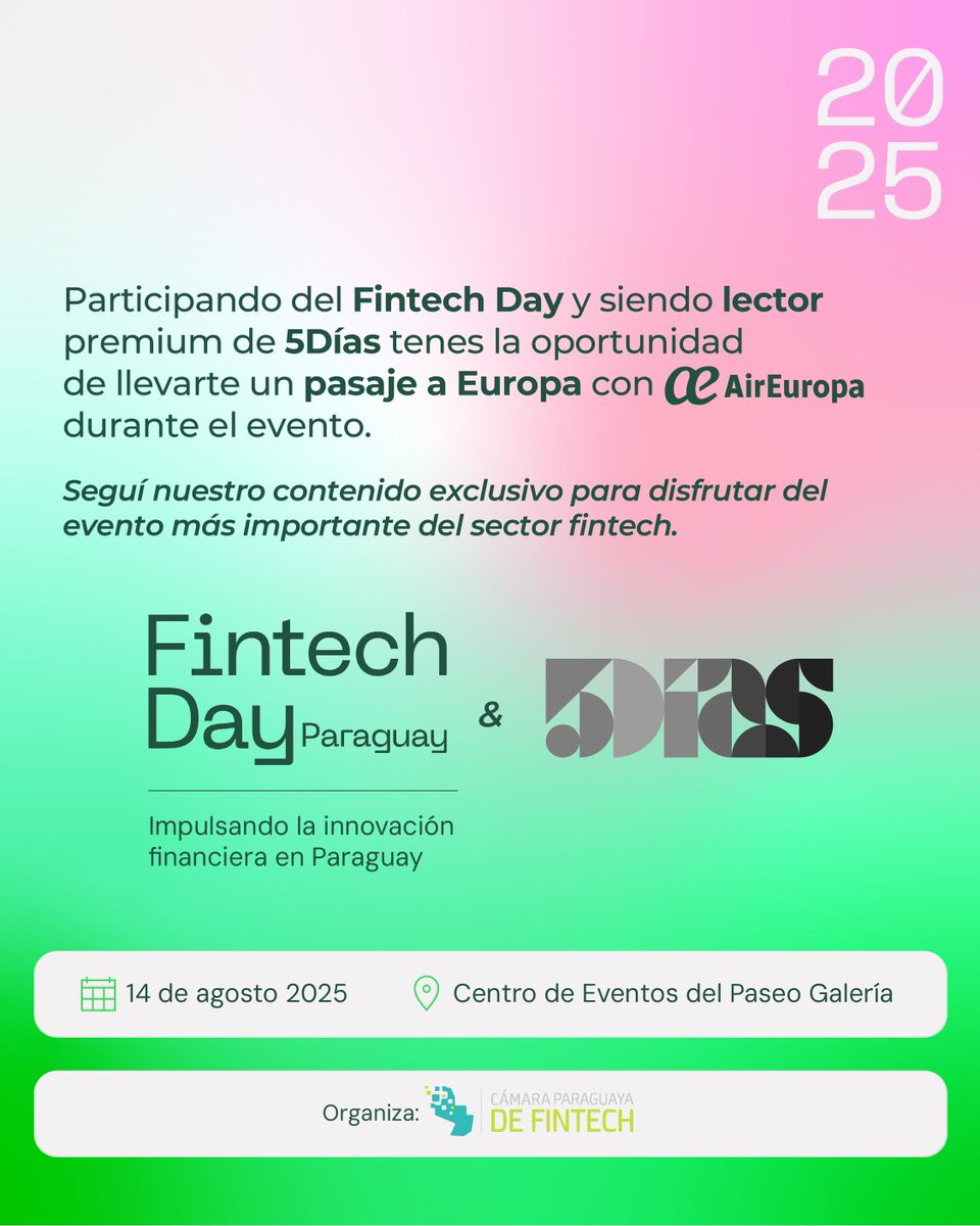 5DiasPy's tweet photo. 🎤 Se viene el gran día.
El Fintech Day reúne a los protagonistas que están transformando el ecosistema financiero en Paraguay y la región.
📅 Mañana 14 de Agosto | Centro de eventos del Paseo La Galería
#FintechDay #FintechLatam #InnovaciónFinanciera https://t.co/nO9LM2PGZf
