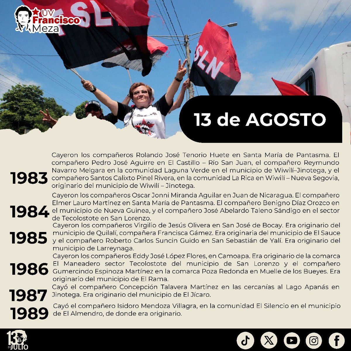 Efemérides de la Revolución Popular Sandinista
🔴🌑
¡La marcha hacia la victoria, no se detiene! 
#SomosUNAN
#ManaguaSandinista
#4619Victoriosos