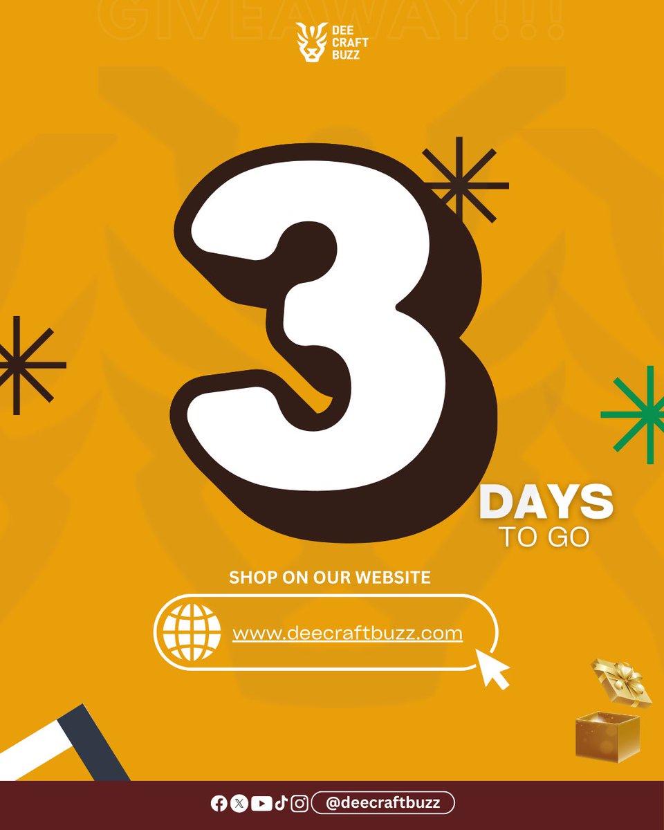 deecraftbuzz's tweet photo. The countdown is on.
Just 3 days until we announce the winner of our โฆ100,000 giveaway.
Stay tuned for the big reveal this Saturday, it could be YOU. ๐
#nairamarley #obasolomon #IbomAir #kwam1 #kwam2 #supereagles https://t.co/XHSY2eUEHA
