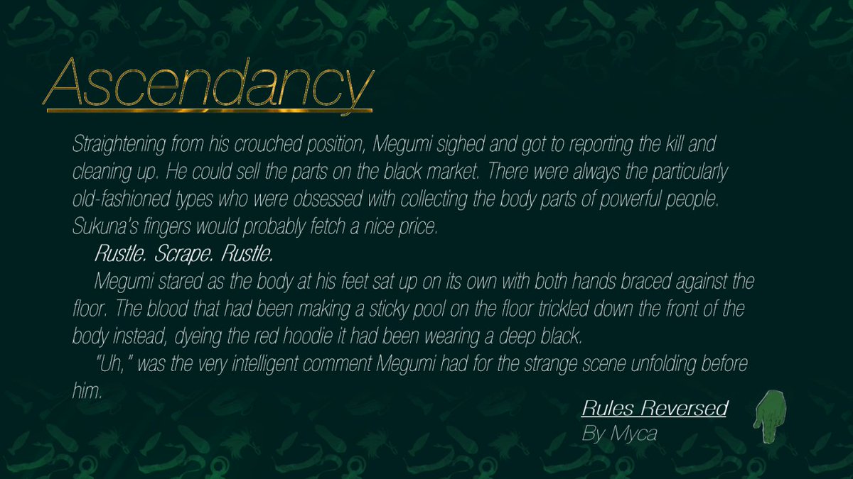 _theinstinct's tweet photo. CW: (temporary) MCD, mention of a corpse
Preview of my #fushisuku 😈piece for @TopMegumiZine Assassin!Megumi kills the unkillable and is rewarded by a fan of his work 🐺⛩️
Please look forward to the release of the zine very soon!
#fssk #伏宿 https://t.co/l1wHWT1Cyr