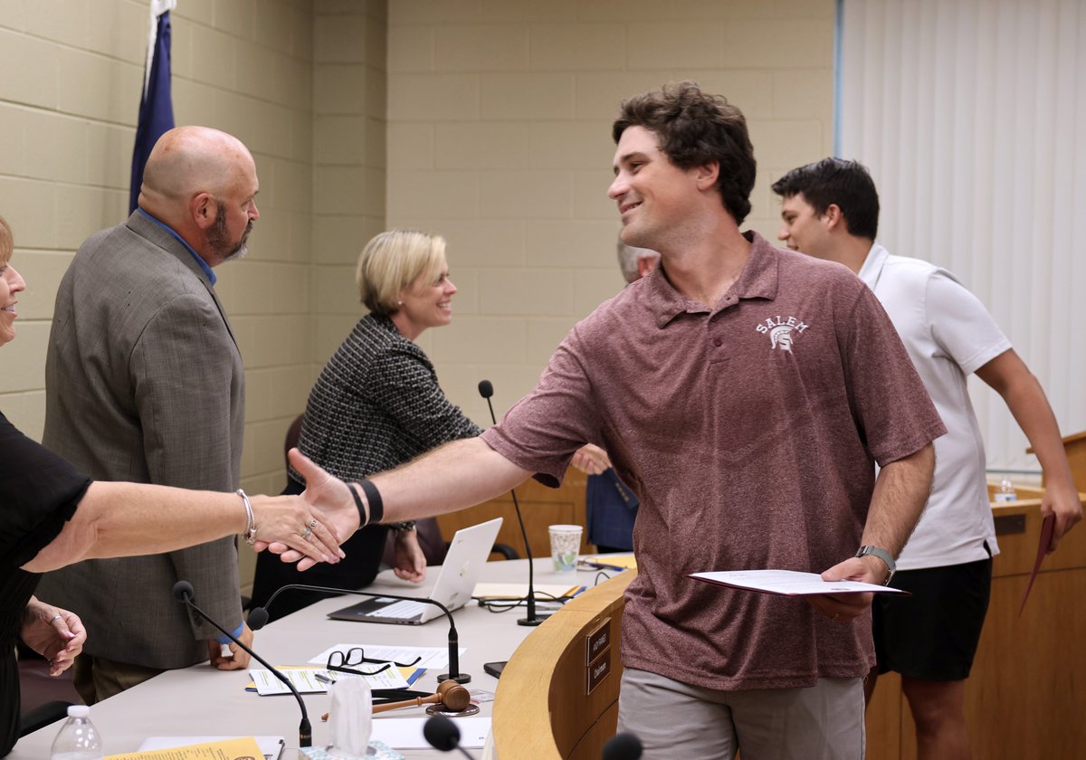 SalemVaSchools's tweet photo. The #SalemVA School Board formally saluted the 2025 Salem High School Boys Lacrosse team that captured the historic Class 4 State Title back in June. The 11-7 win over Loudoun County on June 14 gave the Spartans lacrosse program its first ever state crown. @SalemSpartans https://t.co/PDjRbrg0AF