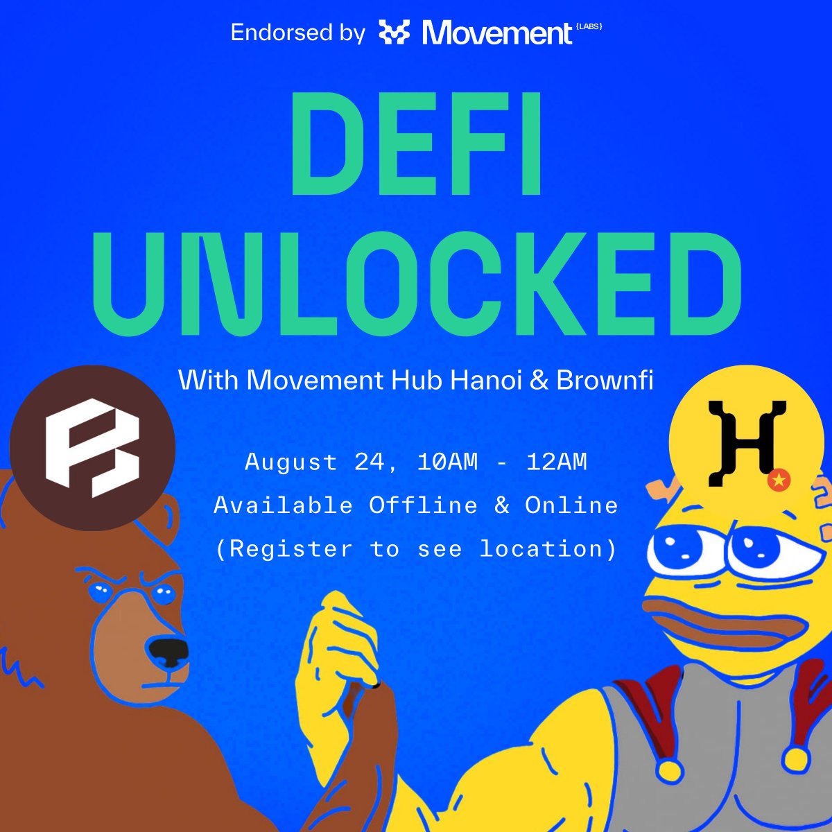 Movement Hub Hanoi (@movementhubhn) on Twitter photo Introducing our 1st workshop - "DeFi Unlocked" 🔒
Learn DeFi fundamentals with ser Jason Vu from <a href="/BrownFidex/">BrownFi AMM</a>!
📅 Sunday 24/08, 10-12AM
📍 Online & Offline in Hanoi
Perfect for
- Students & pros in finance/banking/IT
- Anyone curious about Web3 earning opportunities
- Traders Introducing our 1st workshop - "DeFi Unlocked" 🔒
Learn DeFi fundamentals with ser Jason Vu from <a href="/BrownFidex/">BrownFi AMM</a>!
📅 Sunday 24/08, 10-12AM
📍 Online & Offline in Hanoi
Perfect for
- Students & pros in finance/banking/IT
- Anyone curious about Web3 earning opportunities
- Traders