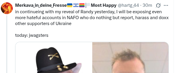 _reporter_man's tweet photo. The twitter account known as "merkava_2" is now going after ardent Ukraine supporter "jwagsters" on his alt

jwagsters does nothing but support Ukraine, donate and give to fundraisers, please beware of all these "merkava_2" alts https://t.co/SsRBPdqUcl