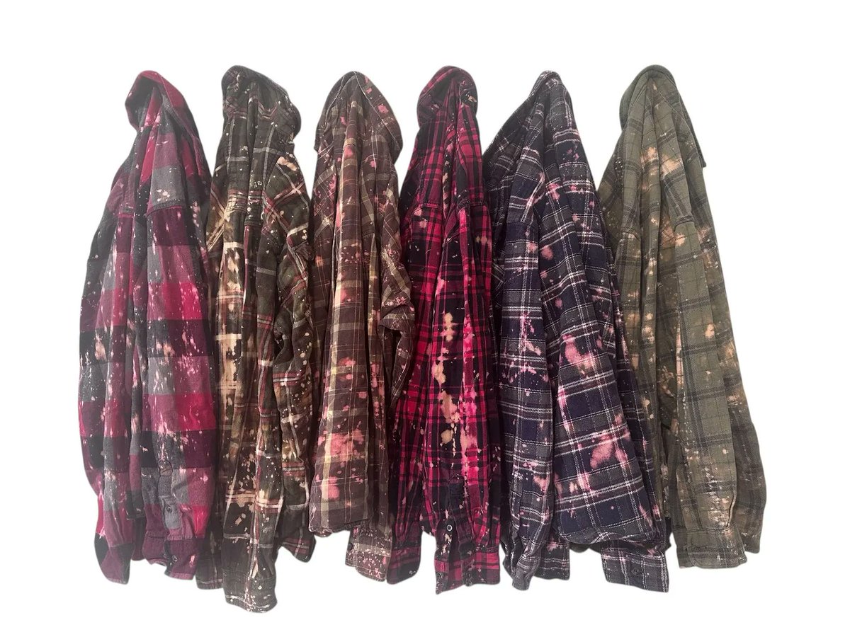 BeardedBee's tweet image. Choose your favorite splatter bleached flannel from the photo! (Available now on the store!)
