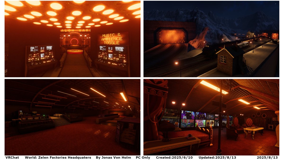 #VRChatワールド紹介 #VRChat_World紹介
vrchat.com/home/world/wrl…

管制室から駅、車庫、ベッドルームにつながっているサイバー感とクラシック感が混在したようなワールド。バスルームあり。

World: Zelen Factories Headquaters
By Jonas Von Holm
PC Only

#VRChat