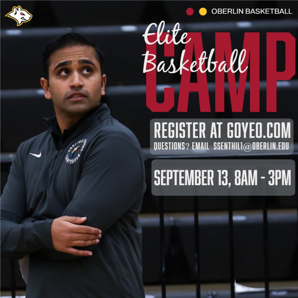 Oberlin Men’s Basketball (@yeo_mbb) on Twitter photo 🚨1 Month Away From Elite Camp!🚨
🔴Hands-on evaluation by staff
🟡Drills & competitive games simulating team practices
🔴Interaction with coaches & current players
🟡Campus tour 
🔴Lunch provided for all campers
🔗 in bio 🚨1 Month Away From Elite Camp!🚨
🔴Hands-on evaluation by staff
🟡Drills & competitive games simulating team practices
🔴Interaction with coaches & current players
🟡Campus tour 
🔴Lunch provided for all campers
🔗 in bio