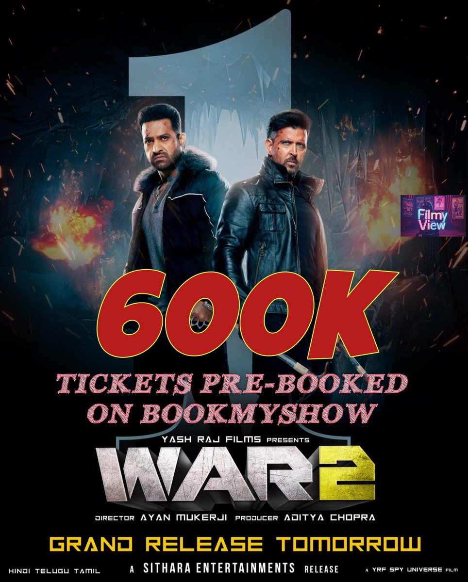 filmy_view's tweet photo. #War2 — 6,00,000 tickets Pre-Booked on BookMyShow.✅ https://t.co/4ds0tKLDI3