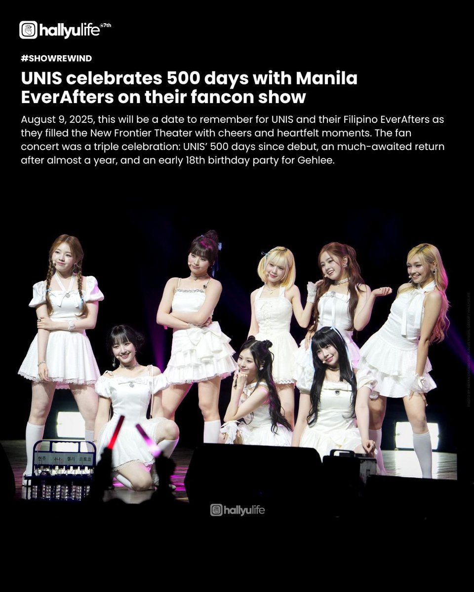 hallyulifeAMG's tweet photo. On #ShowRewind: UNIS celebrates 500 days with Manila EverAfters on their fancon show, EverAfters greets Gehlee a happy birthday, too!
Presented by @officialsbtown
#UNIS #유니스 #UNISAsiaTourInManila #UNISinMANILA #UNISFanCon2025 https://t.co/Hya97awy04